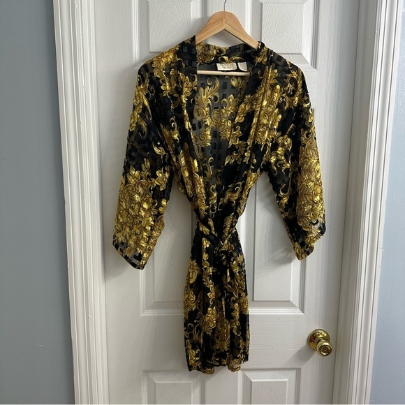 Vintage Victoria’s Secret Robe Gold Label Black Luxury Casual Lounge One Size - Picture 4 of 8